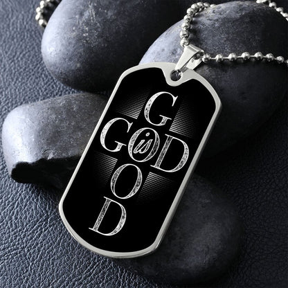 Inspirational "God Is Good" Dog Tag Necklace With Available Custom Engraving Jewelry Military Chain (Silver) No 