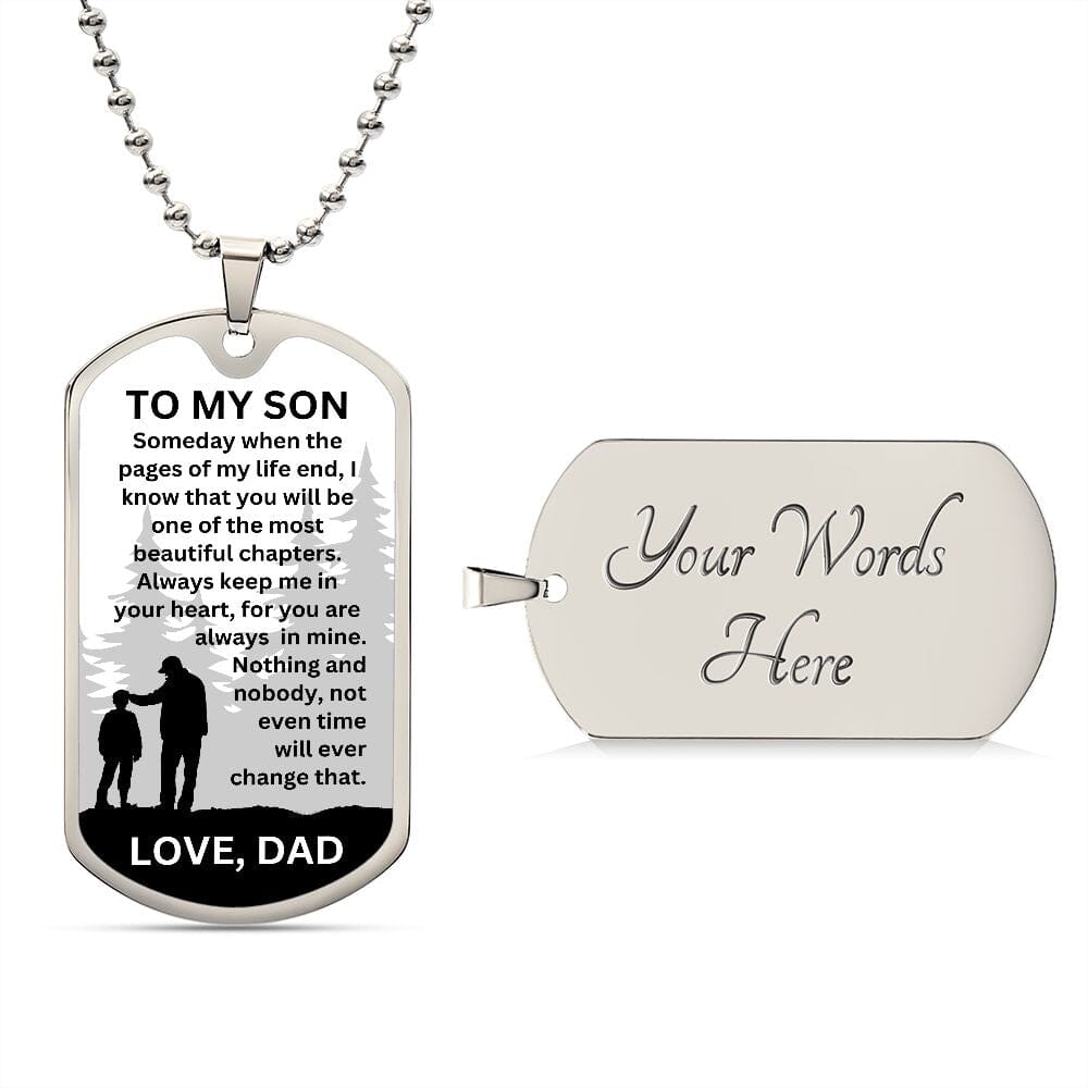 Gift For Son From Dad "Pages Of My Life" Dog Tag Necklace Jewelry Military Chain (Silver) Yes 