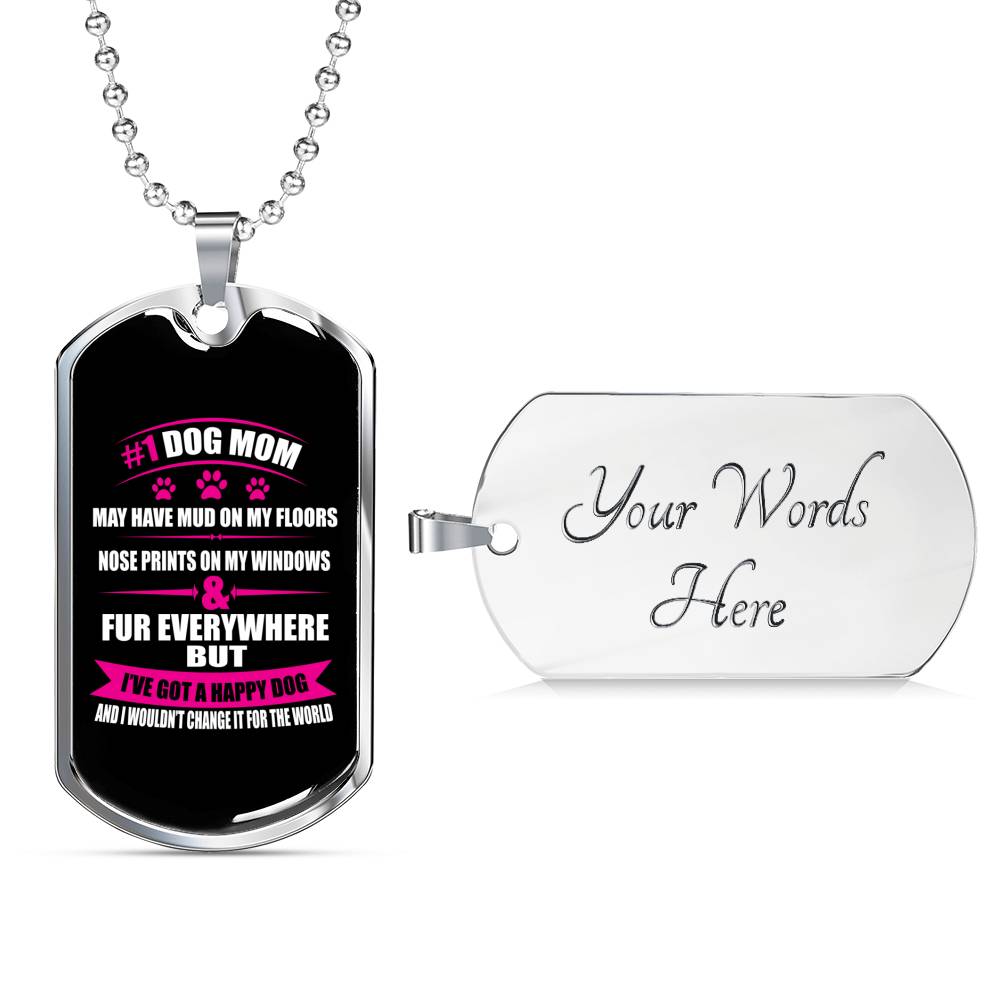Handcrafted "Number 1 Dog Mom" Dog Lover Necklace Jewelry Military Chain (Silver) Yes 