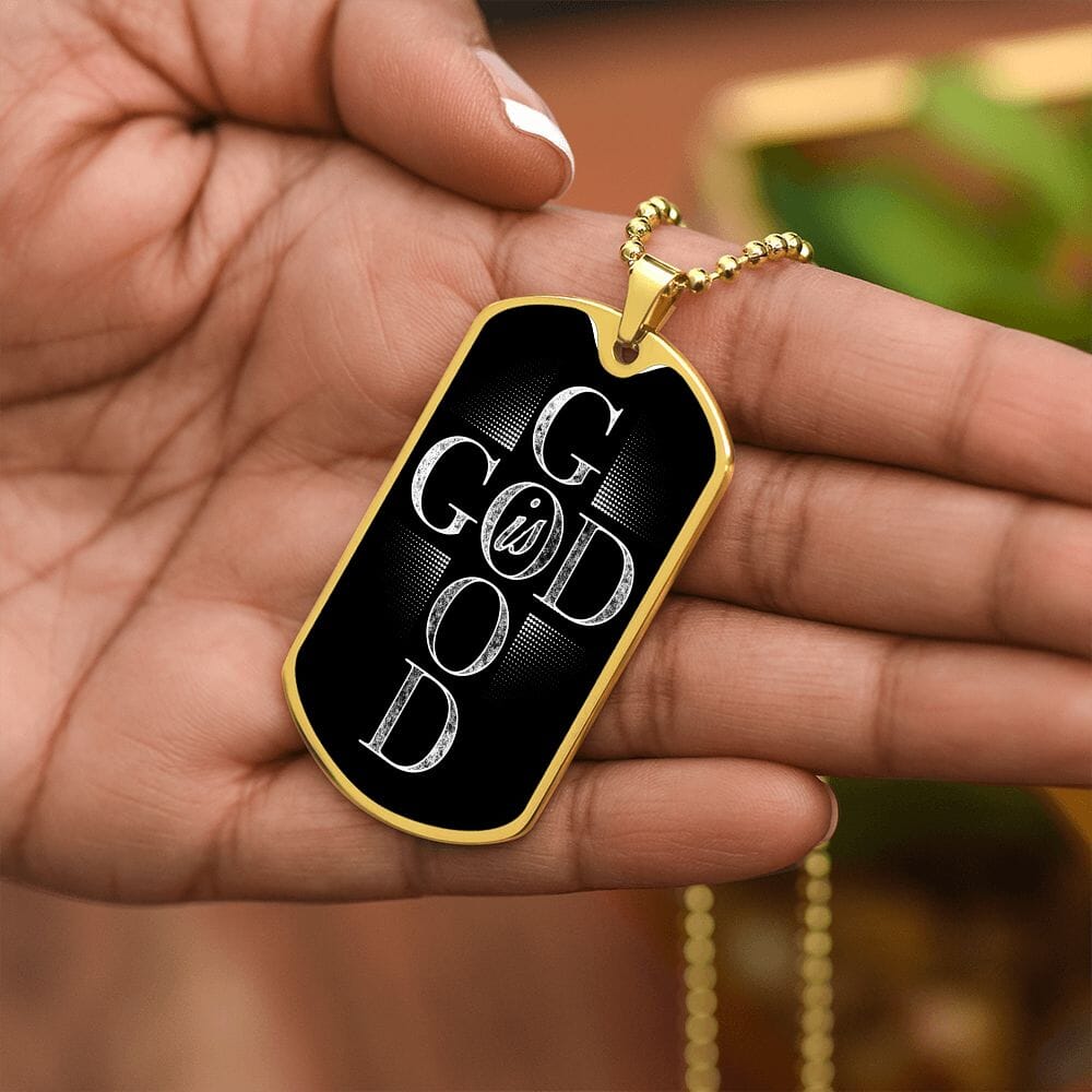 Inspirational "God Is Good" Dog Tag Necklace With Available Custom Engraving Jewelry 