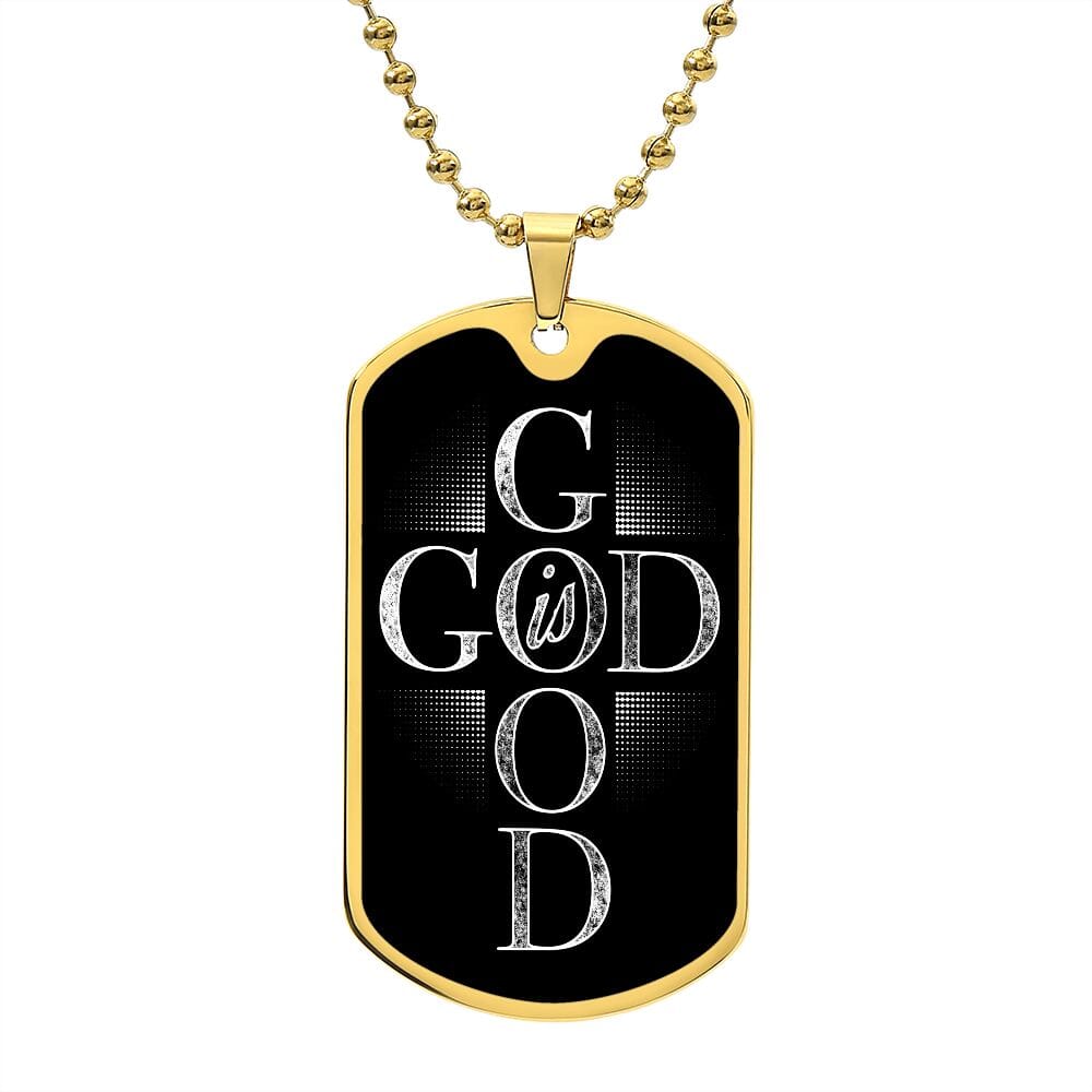 Inspirational "God Is Good" Dog Tag Necklace Jewelry Military Chain (Gold) No 