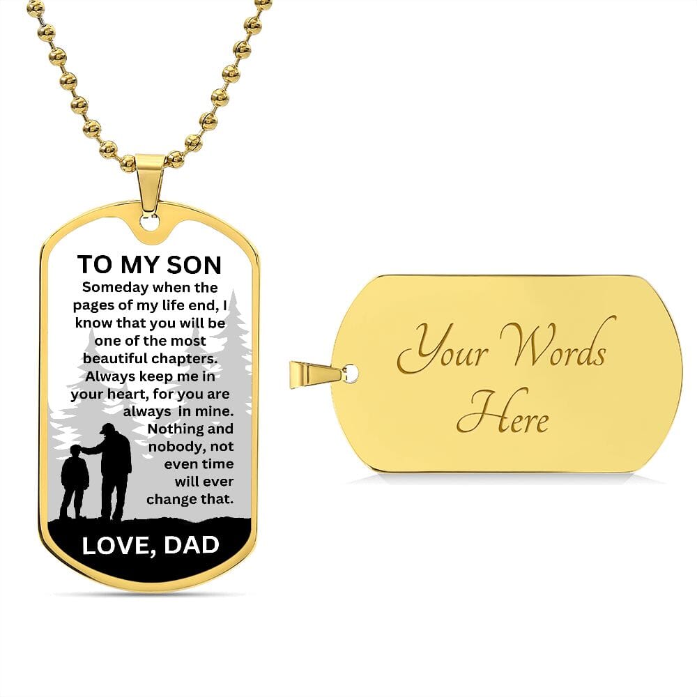 Gift For Son From Dad "Pages Of My Life" Dog Tag Necklace Jewelry Military Chain (Gold) Yes 