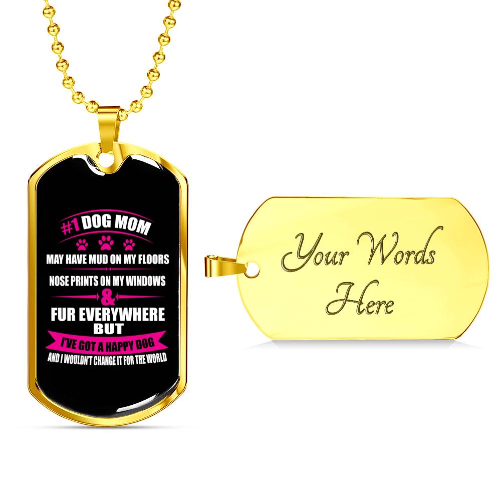 Handcrafted "Number 1 Dog Mom" Dog Lover Necklace Jewelry Military Chain (Gold) Yes 