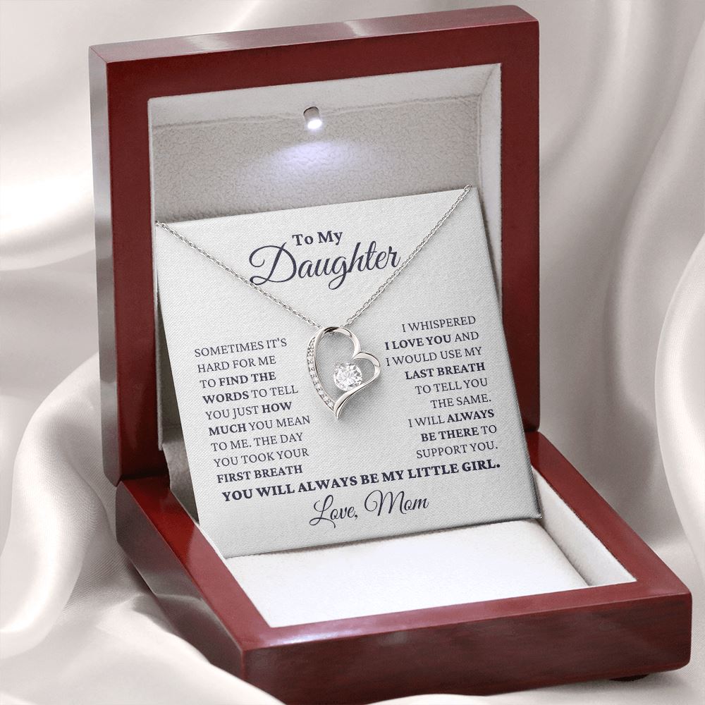 Gift for Daughter Love Mom "My Little Girl" Necklace Jewelry 14k White Gold Finish Luxury Box 