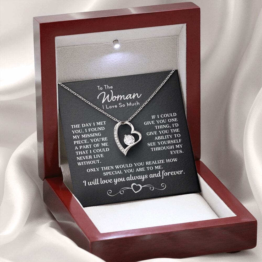 To The Woman I Love "My Missing Piece" Necklace Jewelry 14k White Gold Finish Mahogany Style Luxury Box (w/LED) 