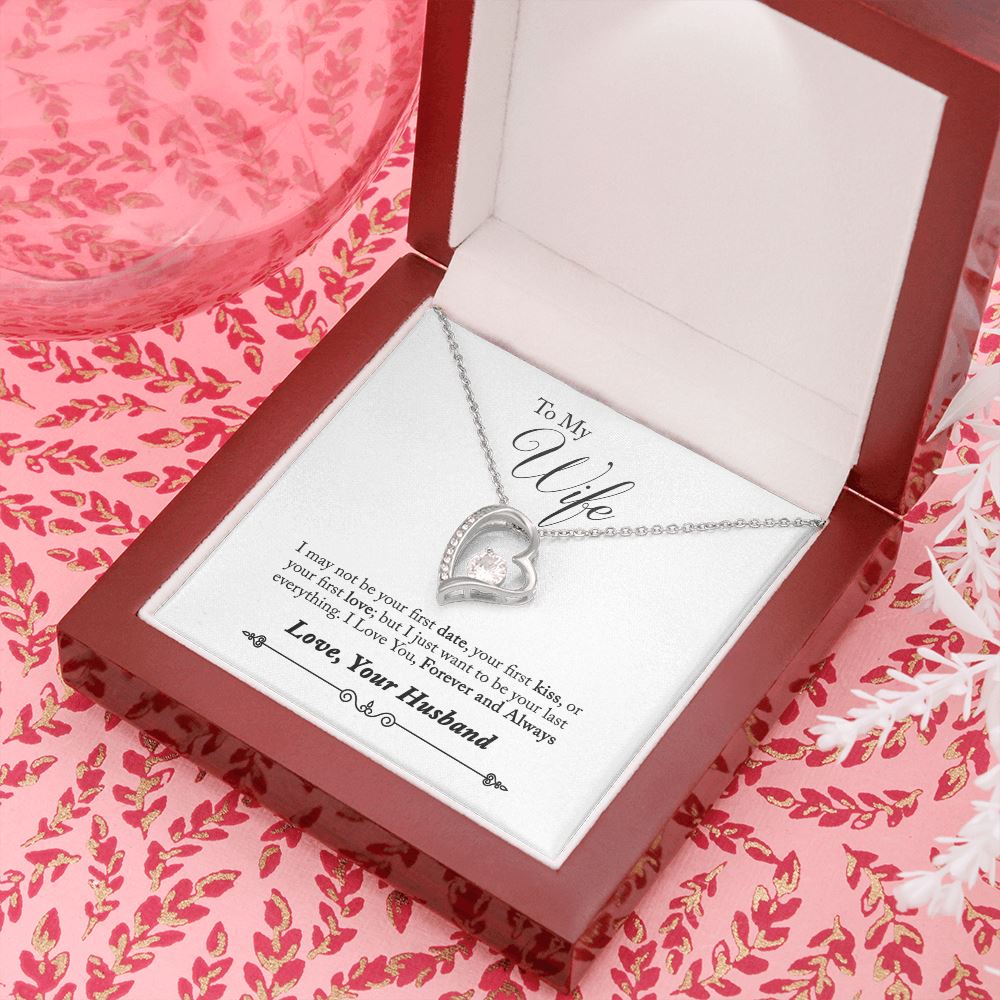 Gift for Wife "Last Everything" Heart Necklace Jewelry 14k White Gold Finish Luxury Box 