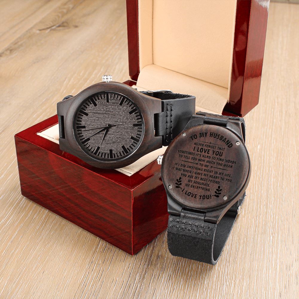 Gift for Husband "Never Forget That I Love You" Wood Watch Watches 