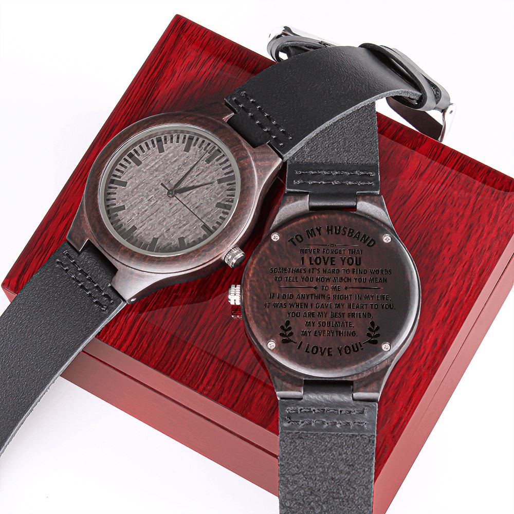 Gift for Husband "Never Forget That I Love You" Wood Watch Watches Luxury Box 