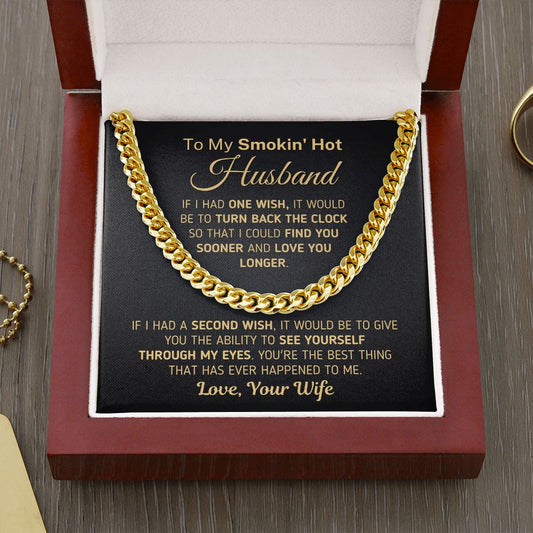 Gift for Husband - "If I Had One Wish" Chain Necklace Jewelry Cuban Link Chain (14K Gold Over Stainless Steel) 