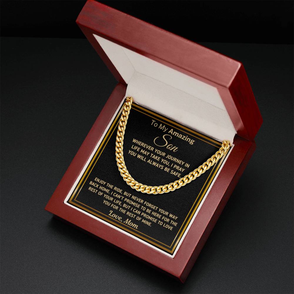 Gift for Son - "Wherever Your Journey May Take You - Love Mom" Chain Necklace Jewelry 