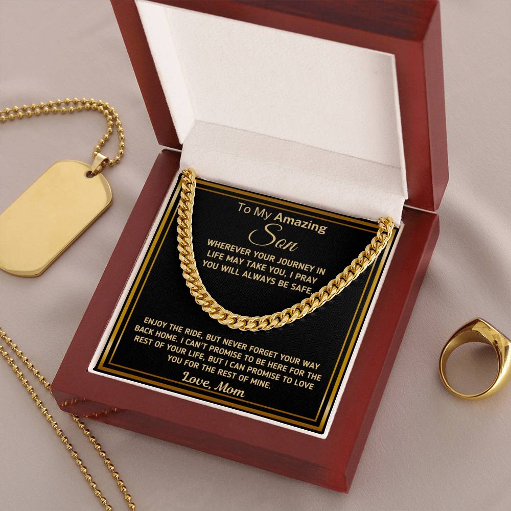 Gift for Son - "Wherever Your Journey May Take You - Love Mom" Chain Necklace Jewelry 