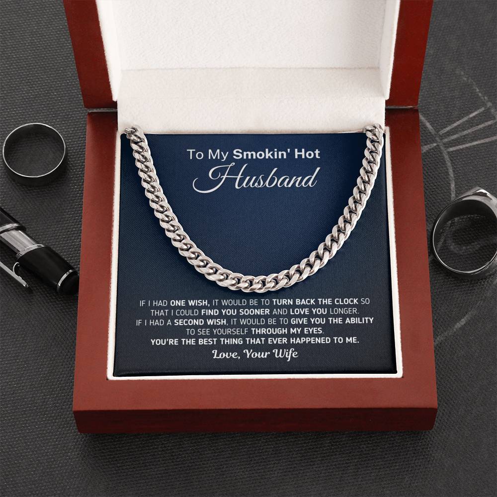 Gift for Husband - If I Had One Wish Necklace Jewelry Cuban Link Chain (Stainless Steel) 