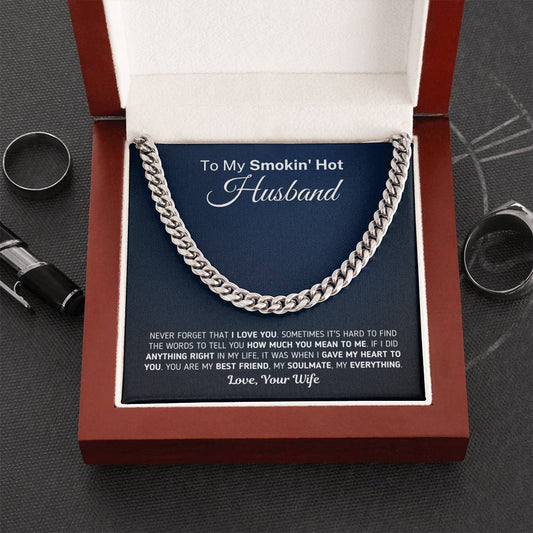 Gift for Husband - Never Forget That I Love You Necklace Jewelry Cuban Link Chain (Stainless Steel) 