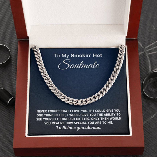 Gift for Soulmate - "Never Forget That I Love You" Necklace Jewelry Cuban Link Chain (Stainless Steel) 