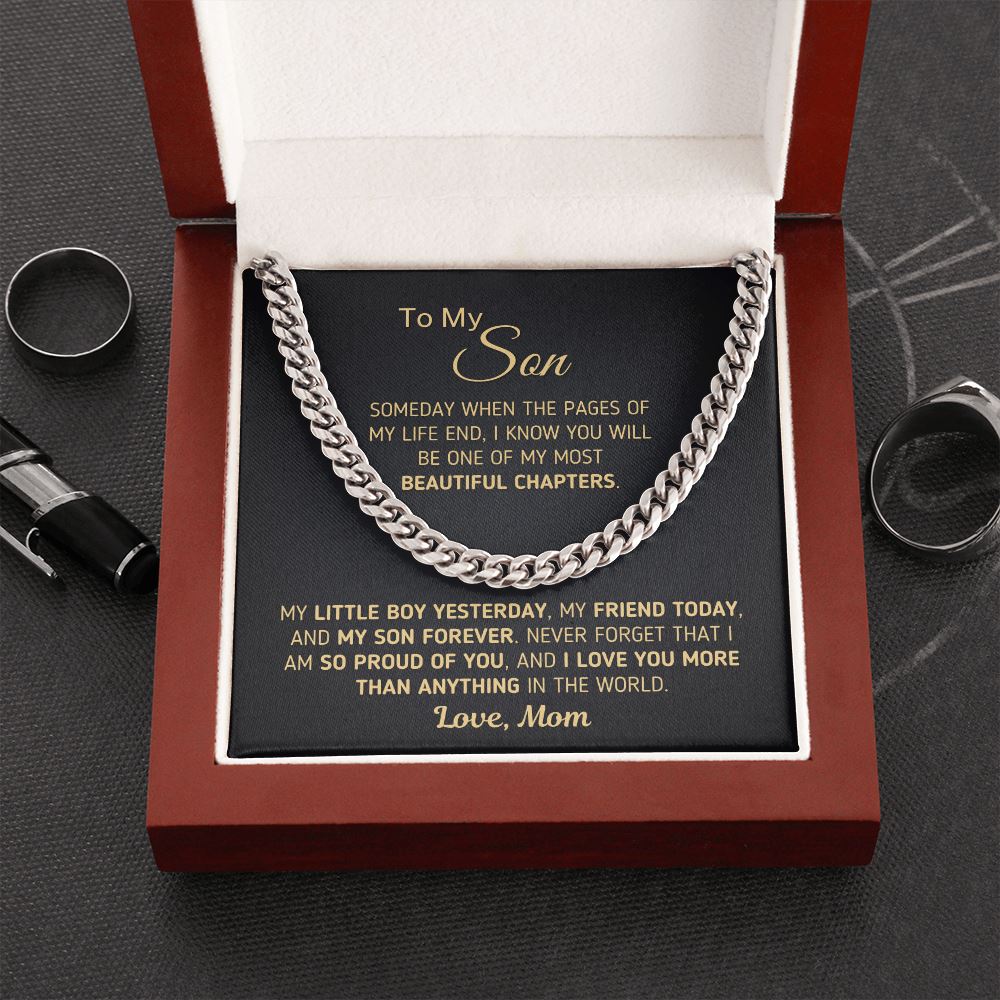 Gift for Son - "Beautiful Chapters" Chain Necklace Jewelry Cuban Link Chain (Stainless Steel) 