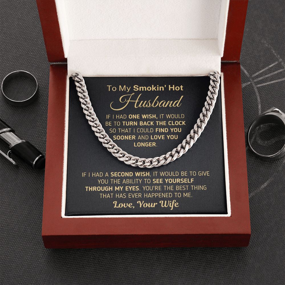 Gift for Husband - "If I Had One Wish" Chain Necklace Jewelry Cuban Link Chain (Stainless Steel) 