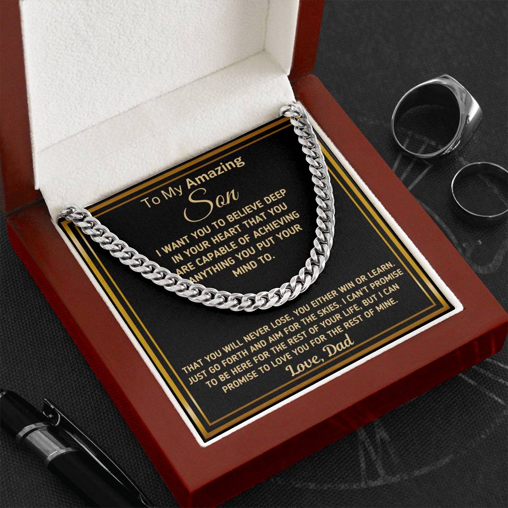 Gift For Son - "You Are Capable of Achieving Anything" Love Dad Chain Necklace Jewelry 