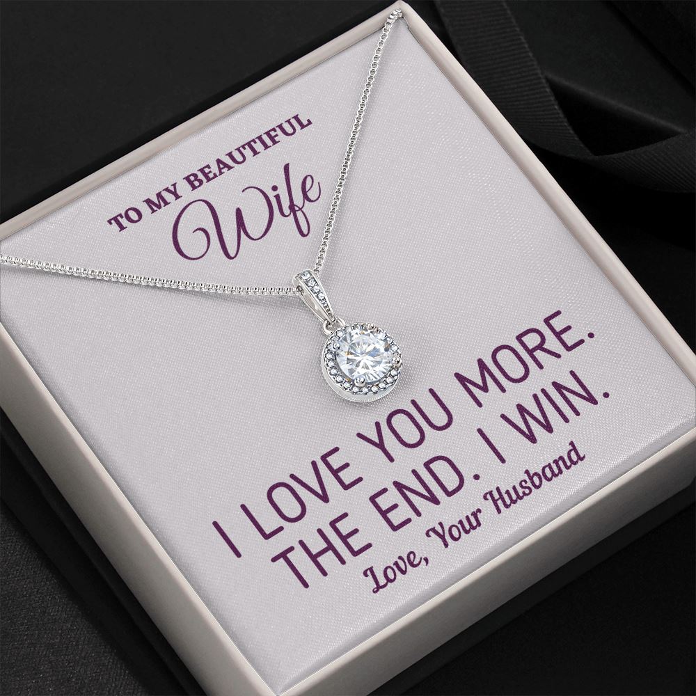 Gift for Wife - "I Love You More I Win" Necklace Jewelry Two-Toned Gift Box 