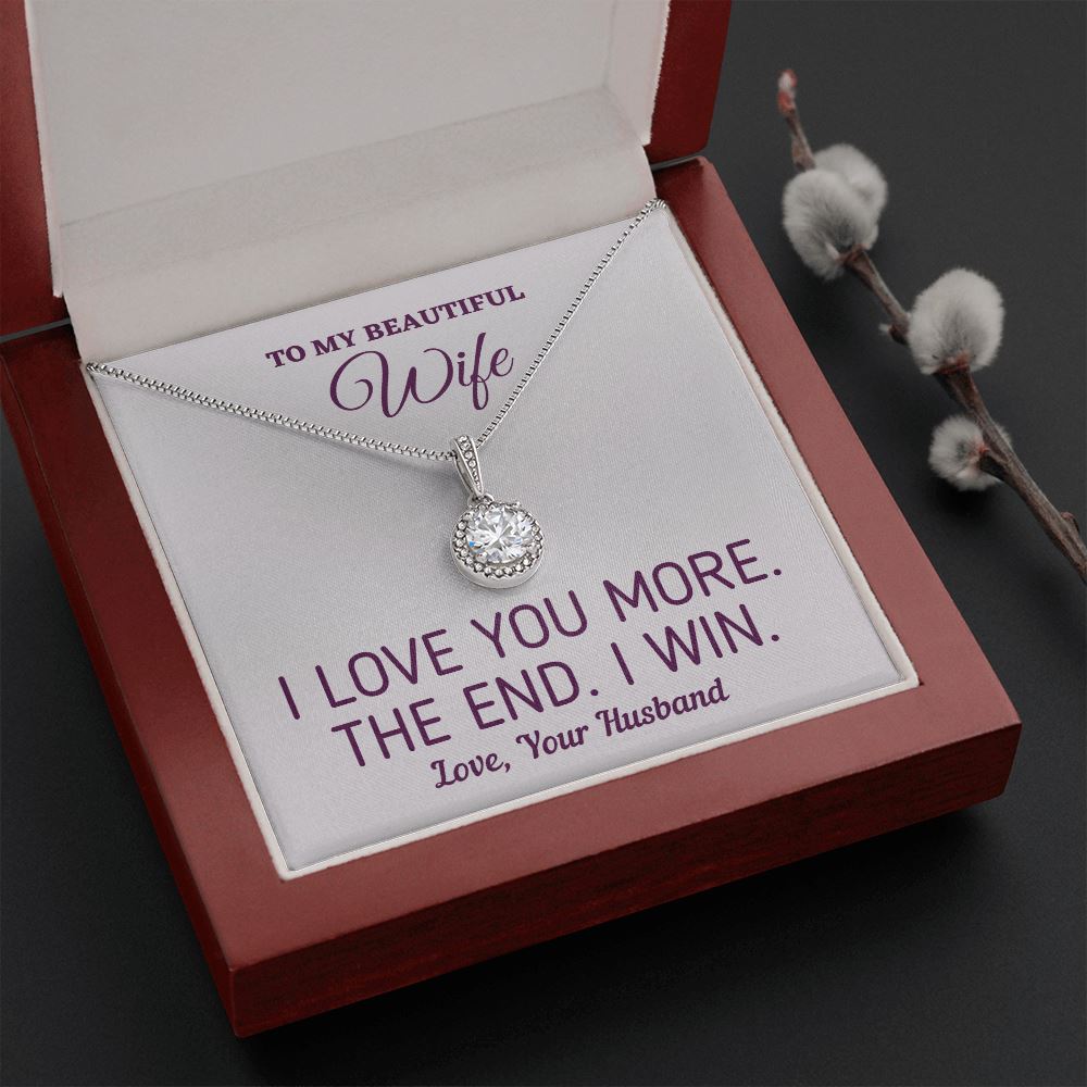 Gift for Wife - "I Love You More I Win" Necklace Jewelry Mahogany Style Luxury Box (w/LED) 