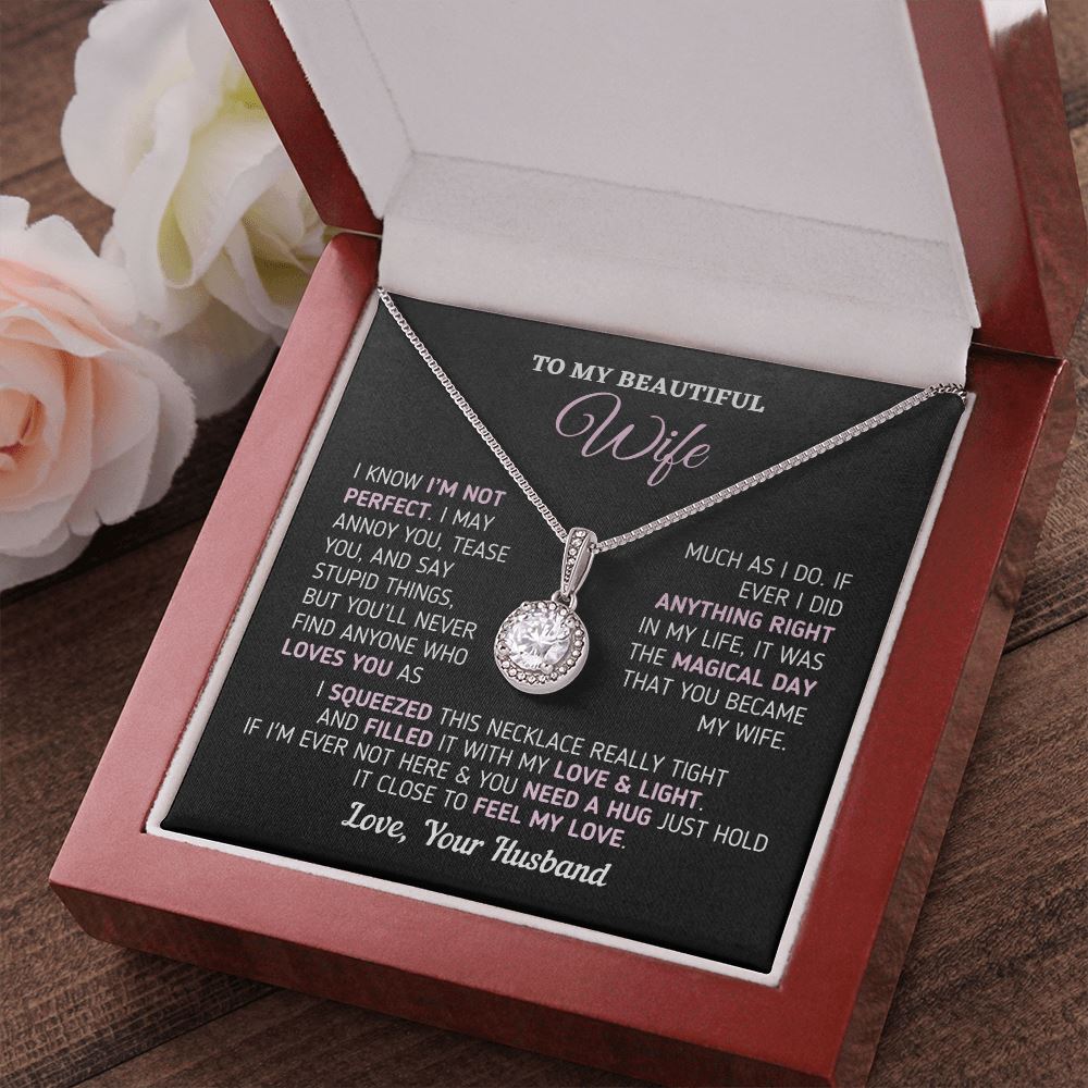Gift for Beautiful Wife - "Magical Day" Necklace Jewelry Mahogany Style Luxury Box (w/LED) 