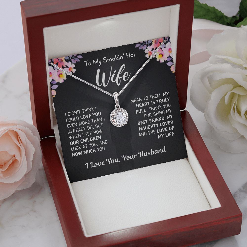 Gift for Wife "Love Of My Life" Necklace Jewelry Mahogany Style Luxury Box (w/LED) 