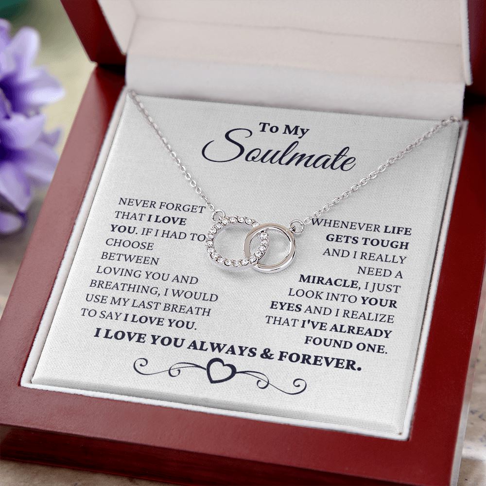 Gift for Soulmate "I Just Look Into Your Eyes" Perfect Pair Necklace Jewelry Mahogany Style Luxury Box (w/LED) 