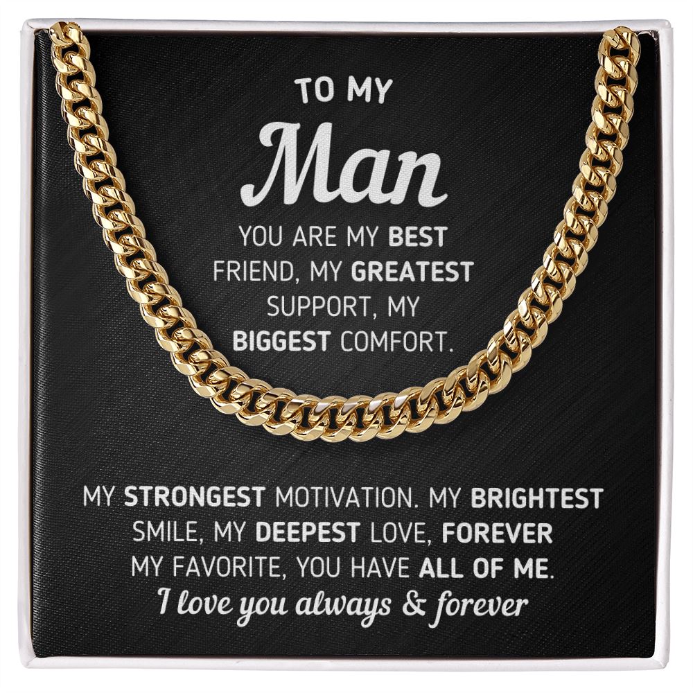 To My Man "You Are My Best Friend" Necklace Jewelry 14K Gold Over Stainless Steel Cuban Link Chain Two-Toned Gift Box 