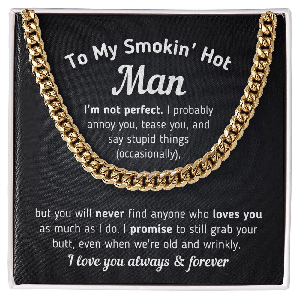 Gift for Him "Even When We're Old and Wrinkly" Necklace Jewelry 14K Gold Over Stainless Steel Cuban Link Chain Two-Toned Gift Box 