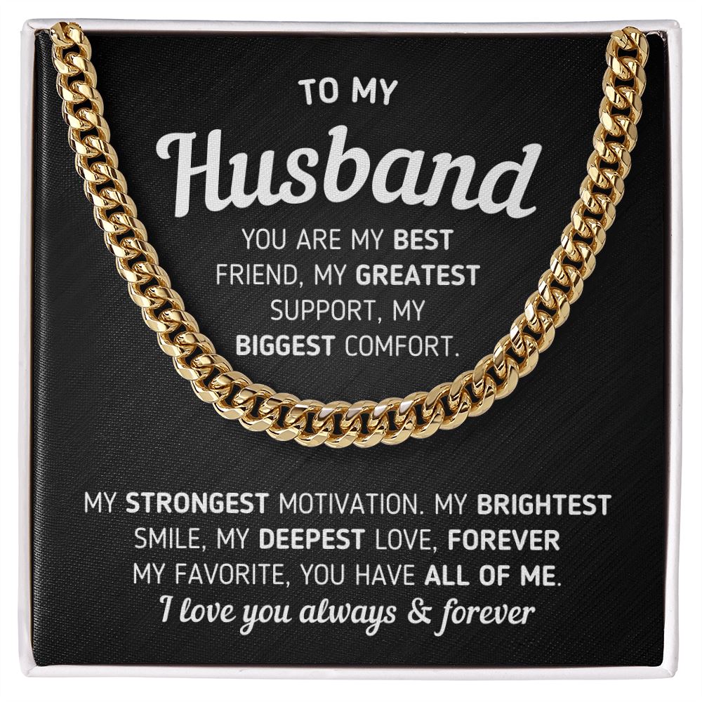 Gift For Husband "You Are My Best Friend" Necklace Jewelry 14K Gold Over Stainless Steel Cuban Link Chain Two-Toned Gift Box 