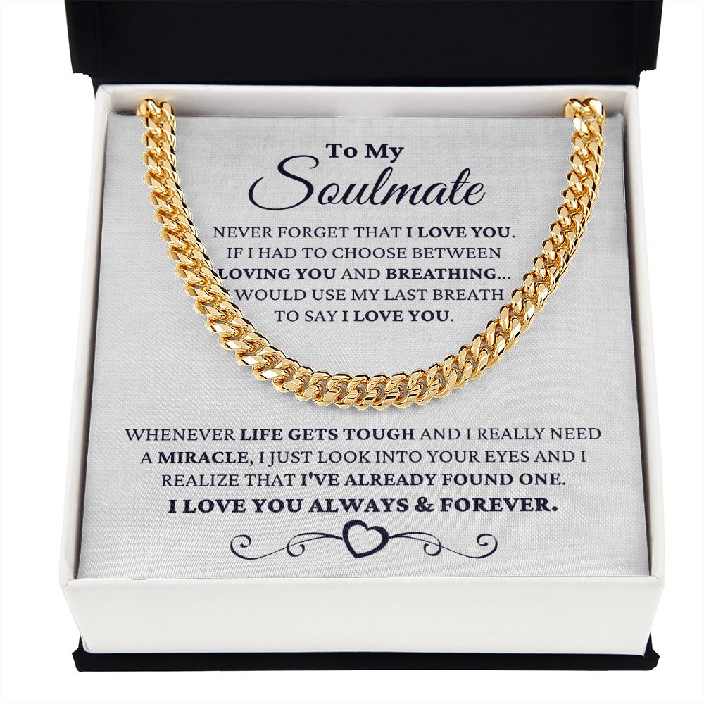 Gift for Soulmate "I Just Look Into Your Eyes" Necklace For Him Jewelry 14K Gold Over Stainless Steel Cuban Link Chain Two Toned Box 