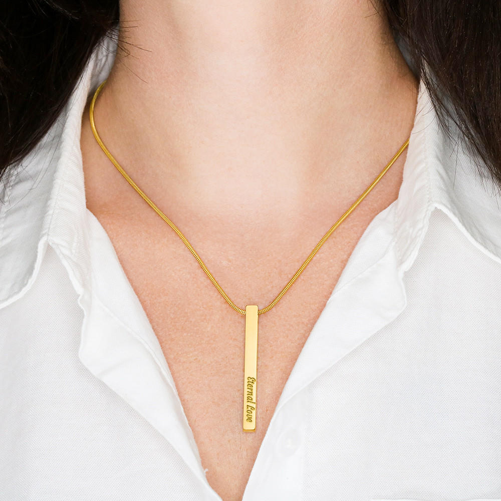 Personalized Engravable Stainless Steel or Gold Vertical Bar Necklace Jewelry Gold Engraved 4 Sided Stick Necklace 