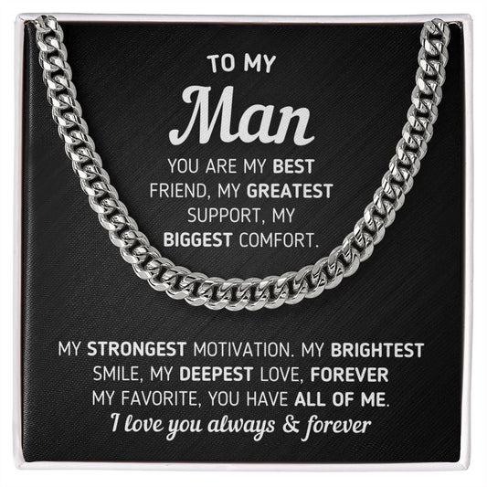To My Man "You Are My Best Friend" Necklace Jewelry Stainless Steel Cuban Link Chain Two-Toned Gift Box 