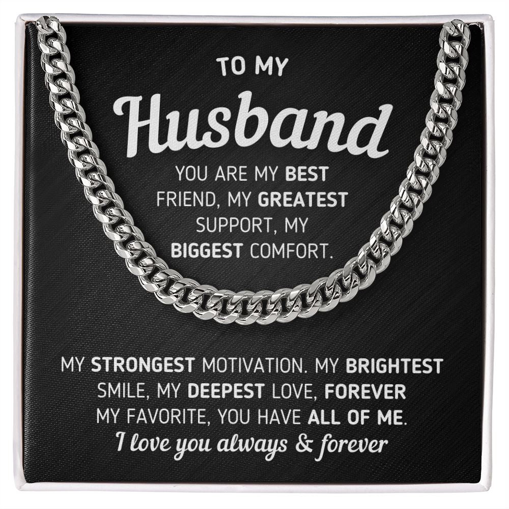 Gift For Husband "You Are My Best Friend" Necklace Jewelry Stainless Steel Cuban Link Chain Two-Toned Gift Box 
