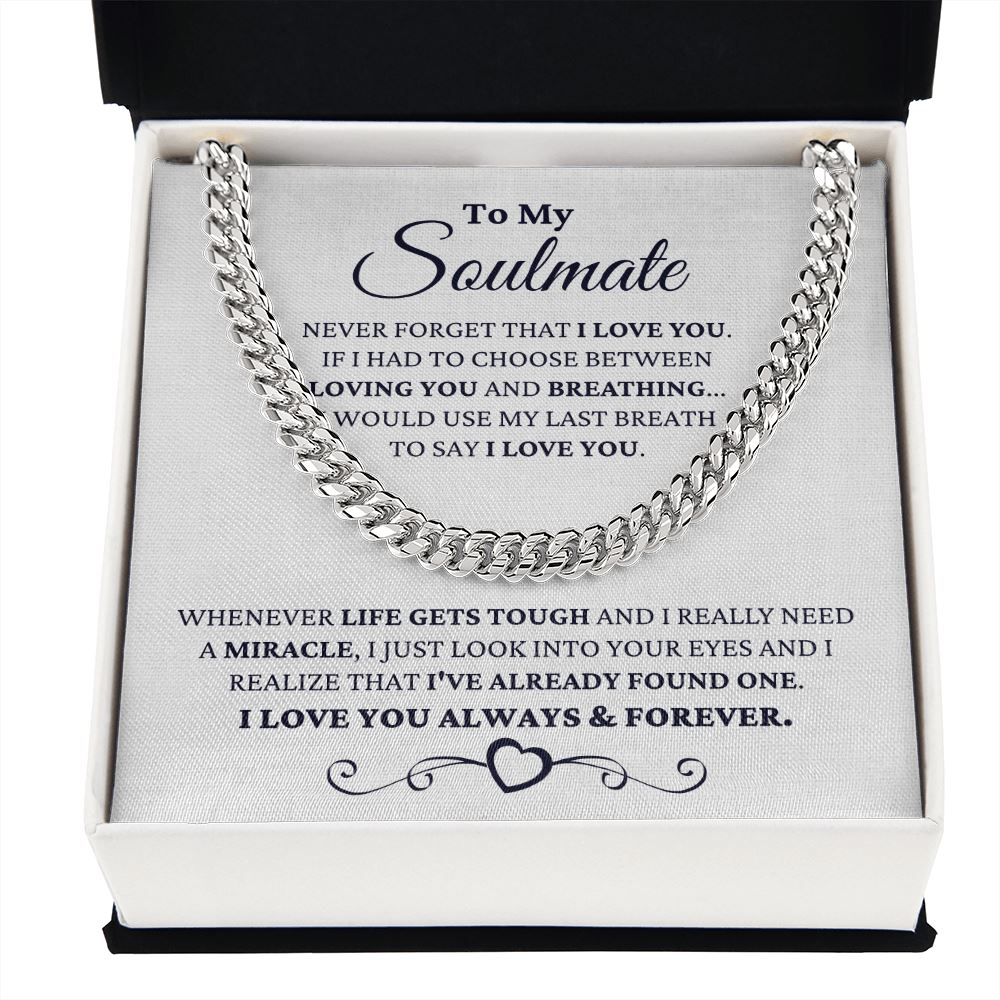 Gift for Soulmate "I Just Look Into Your Eyes" Necklace For Him Jewelry Stainless Steel Cuban Link Chain Two Toned Box 