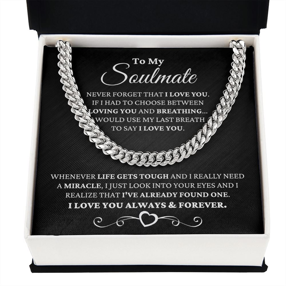Unique Gift for Soulmate "I Just Look Into Your Eyes" Necklace For Him Jewelry Stainless Steel Cuban Link Chain Two Toned Box 