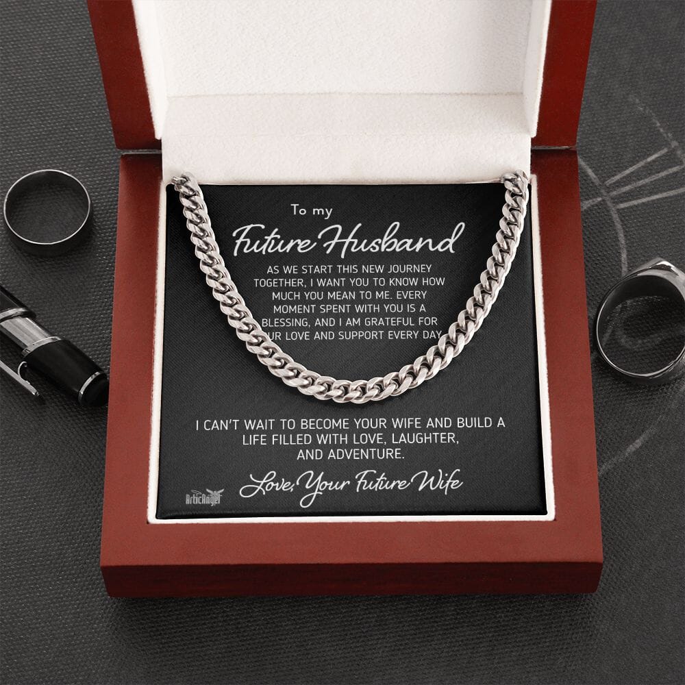 Gift For Future Husband "As We Start Our Journey Together" Necklace Jewelry Stainless Steel Mahogany Style Luxury Box (w/LED) 