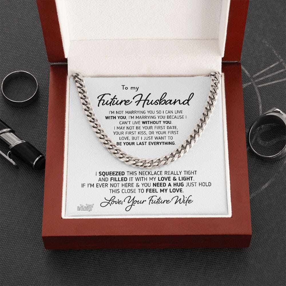 Gift For Husband "Your Last Everything" Necklace Jewelry Stainless Steel Mahogany Style Luxury Box (w/LED) 