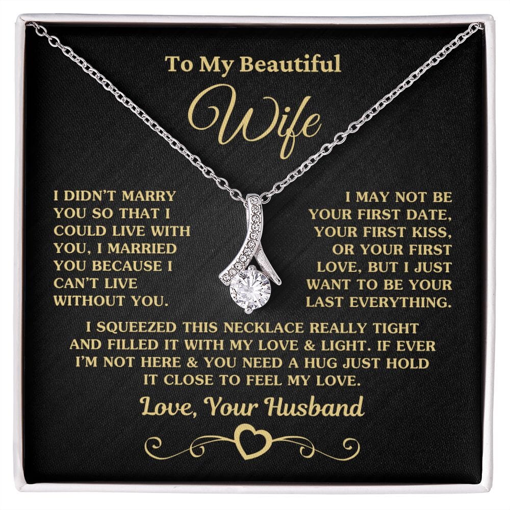 Gift for Wife "I Can't Live Without You" Gold Necklace Jewelry 14K White Gold Finish Two-Toned Gift Box 