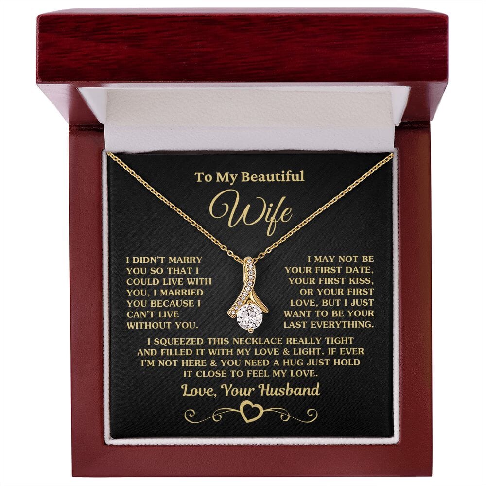 Gift for Wife "I Can't Live Without You" Gold Necklace Jewelry 18K Yellow Gold Finish Mahogany Style Luxury Box (w/LED) 
