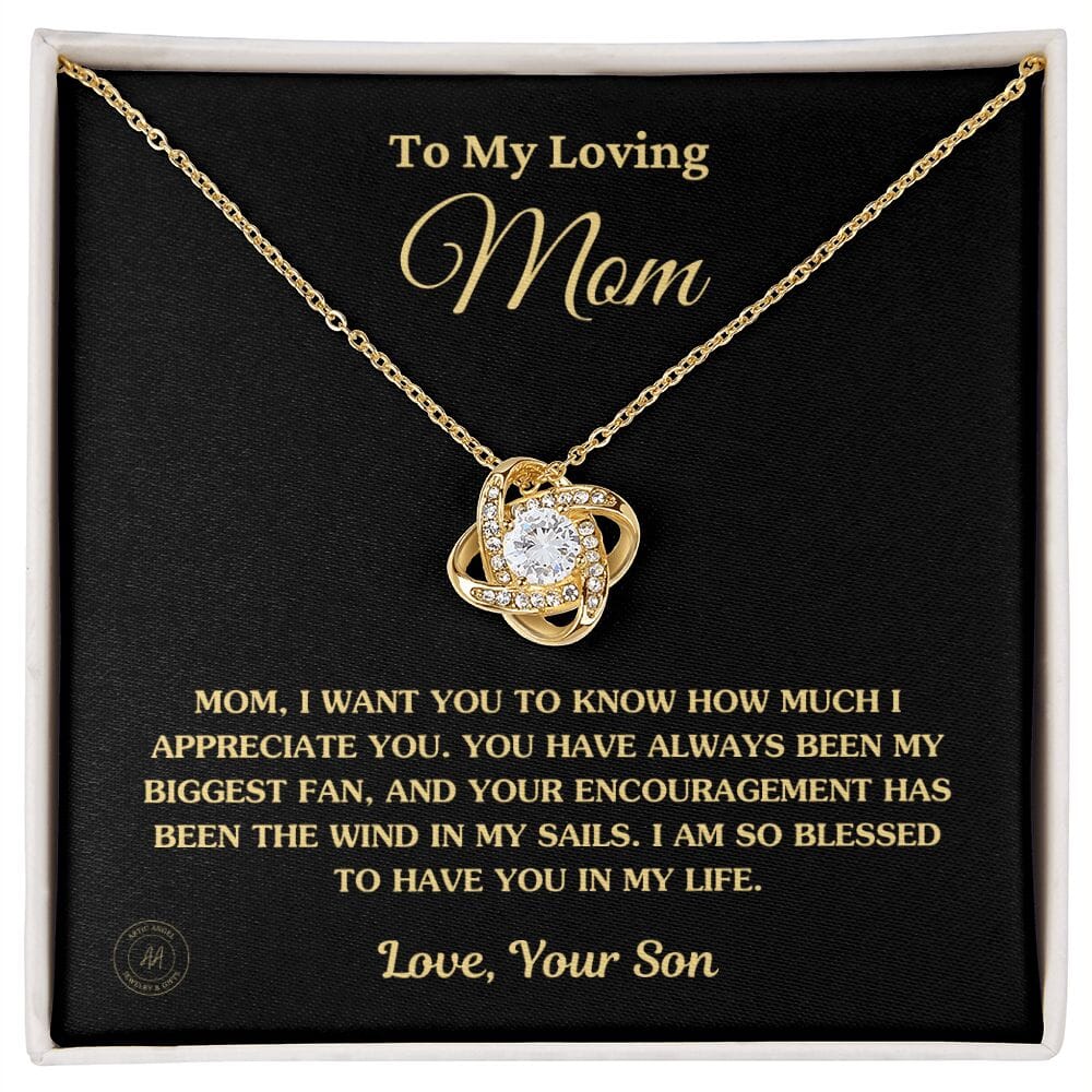 To Mom From Son - 5 Amazon Love Knot Necklace Jewelry 18K Yellow Gold Finish Two-Toned Gift Box 