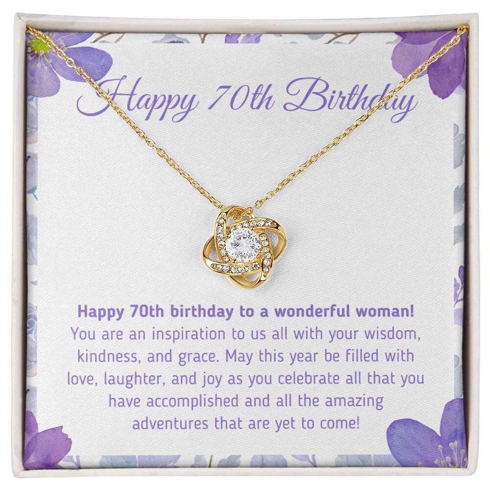 Beautiful "Happy 70th Birthday - You Are An Inspiration To Us All" Knot Necklace Jewelry 18K Yellow Gold Finish Two-Toned Gift Box 