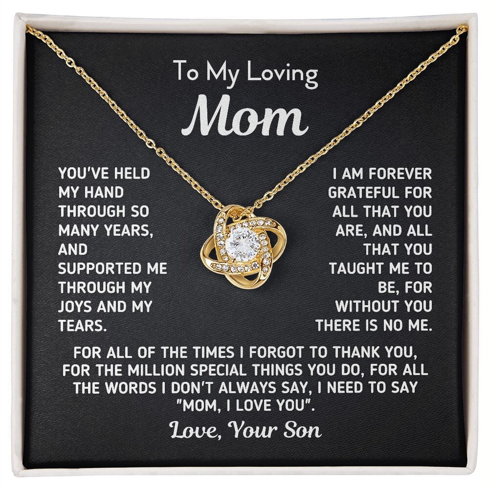 Gift for Mom From Son - "Without You There Is No Me" Gold Knot Necklace Jewelry 18K Yellow Gold Finish Two-Toned Gift Box 