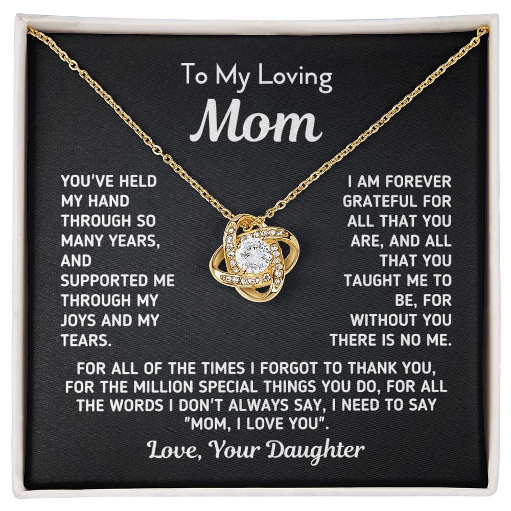 Gift for Mom From Daughter "Without You There Is No Me" Knot Necklace Jewelry 18K Yellow Gold Finish Two-Toned Gift Box 