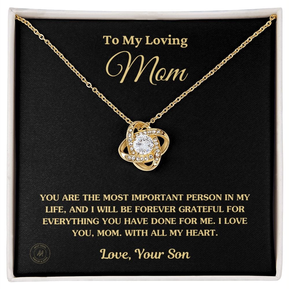 Gift for Mom From Son - "The Most Important Person In My Life" Necklace Jewelry 18K Yellow Gold Finish Two-Toned Gift Box 