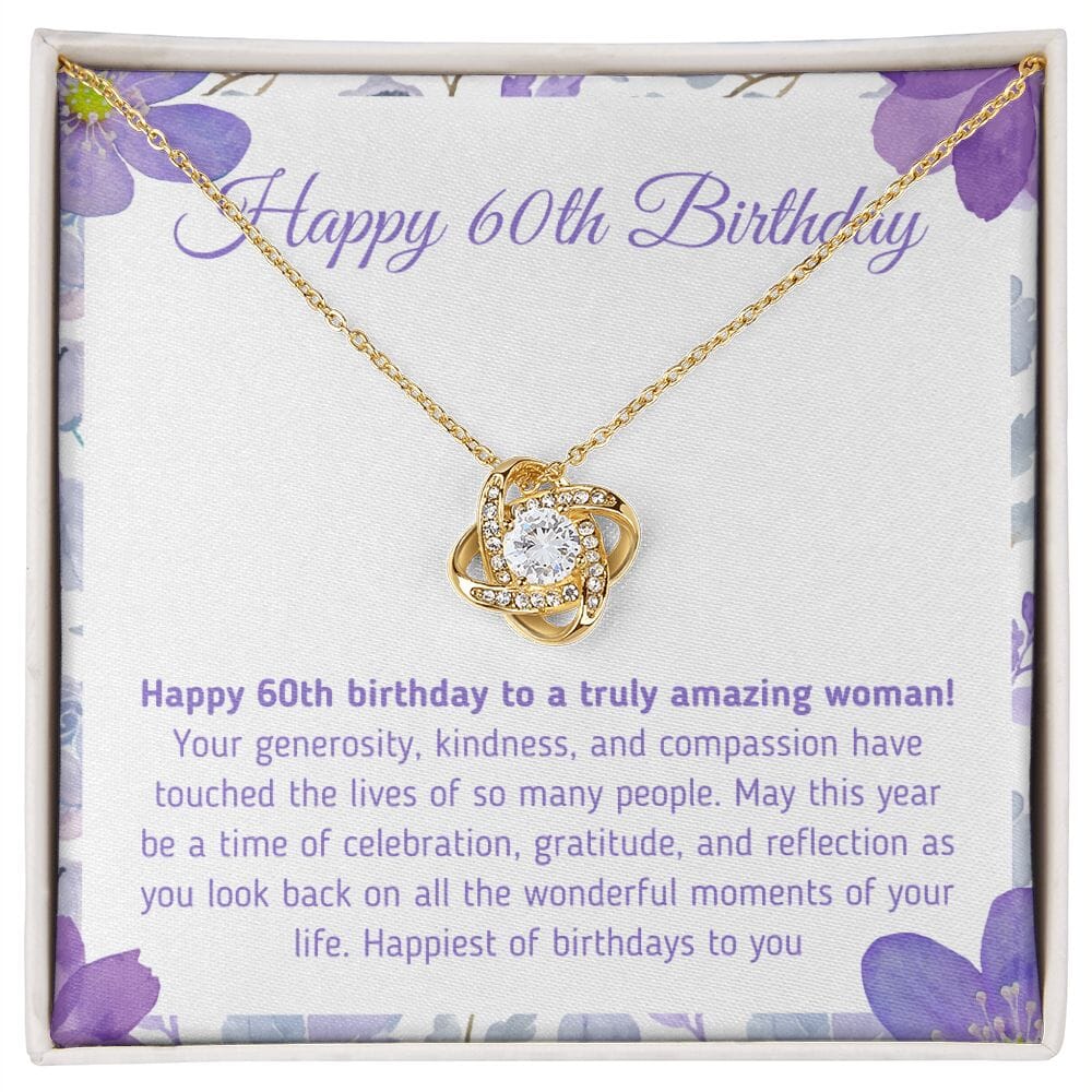 Beautiful "Happy 60th Birthday - To A Truly Amazing Woman" Knot Necklace Jewelry 18K Yellow Gold Finish Two-Toned Gift Box 