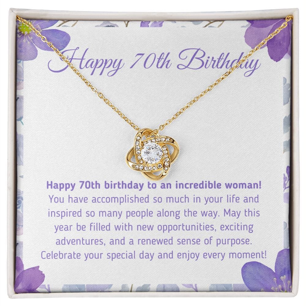 Beautiful "Happy 70th Birthday - You Have Accomplished So Much" Knot Necklace Jewelry 18K Yellow Gold Finish Two-Toned Gift Box 