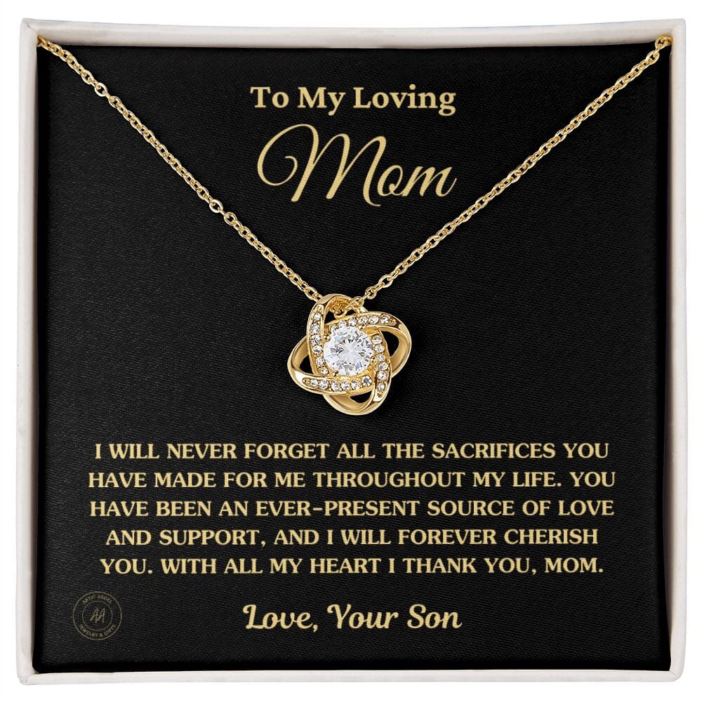 Gift for Mom From Son - "I Never Forget All The Sacrifices You Made" Necklace Jewelry 18K Yellow Gold Finish Standard Box 