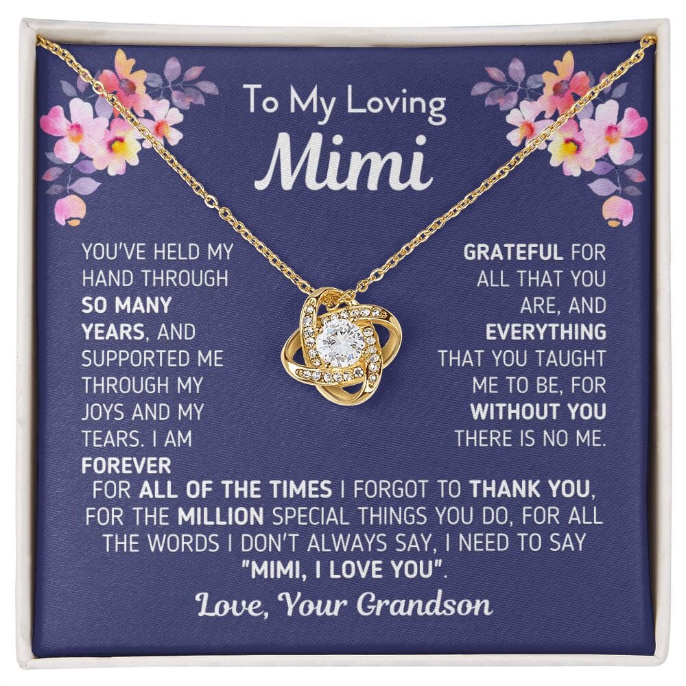 Gift for Mimi From Grandson "Without You There Is No Me" Knot Necklace Jewelry 18K Yellow Gold Finish Two-Toned Gift Box 
