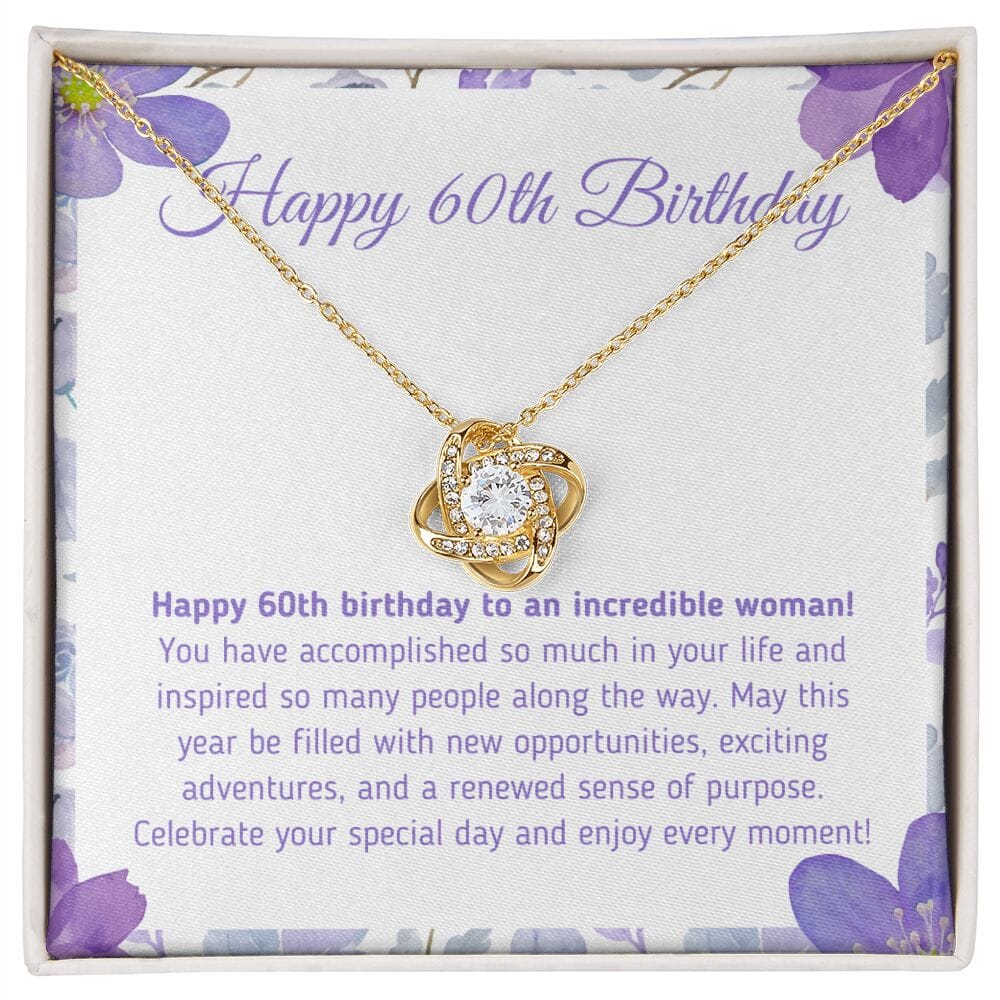 Beautiful "Happy 60th Birthday - You Have Accomplished So Much" Knot Necklace Jewelry 18K Yellow Gold Finish Two-Toned Gift Box 