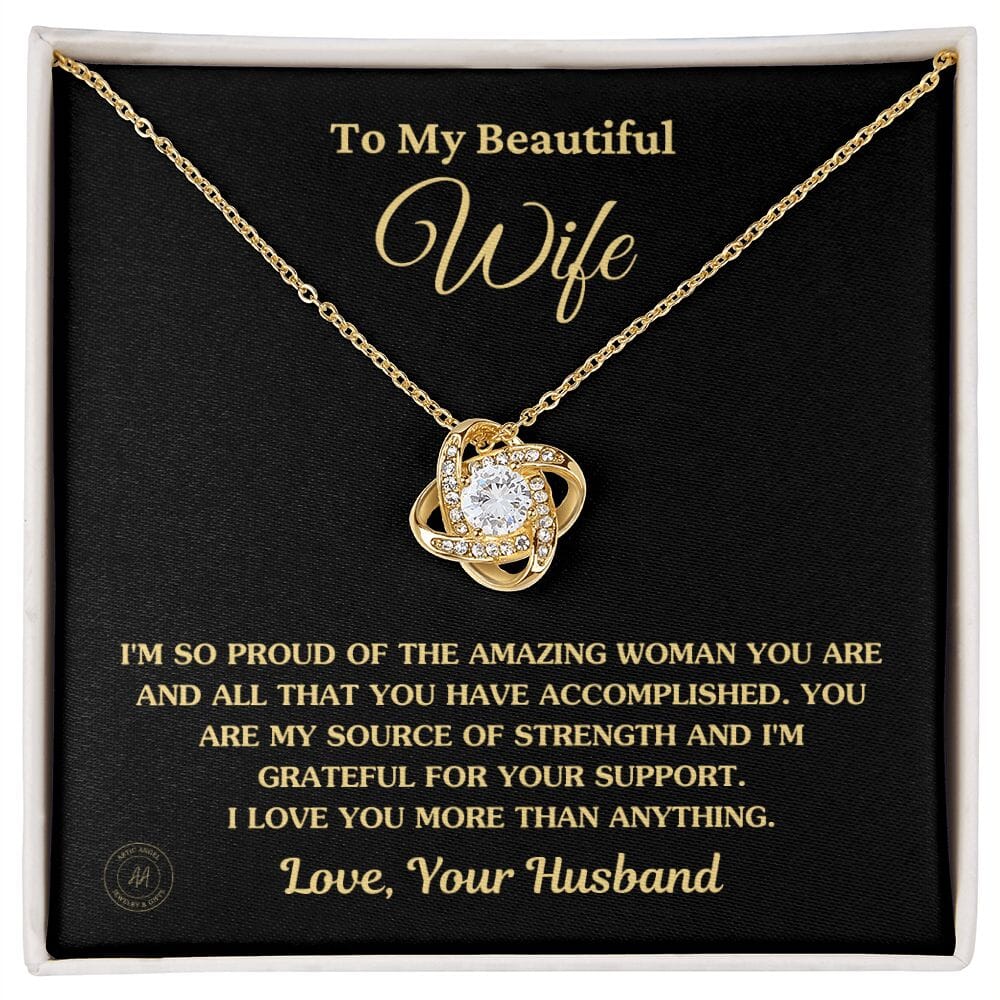 Gift For Wife "I'm So Proud Of The Amazing Woman You Are" Knot Necklace Jewelry 18K Yellow Gold Finish Standard Box 